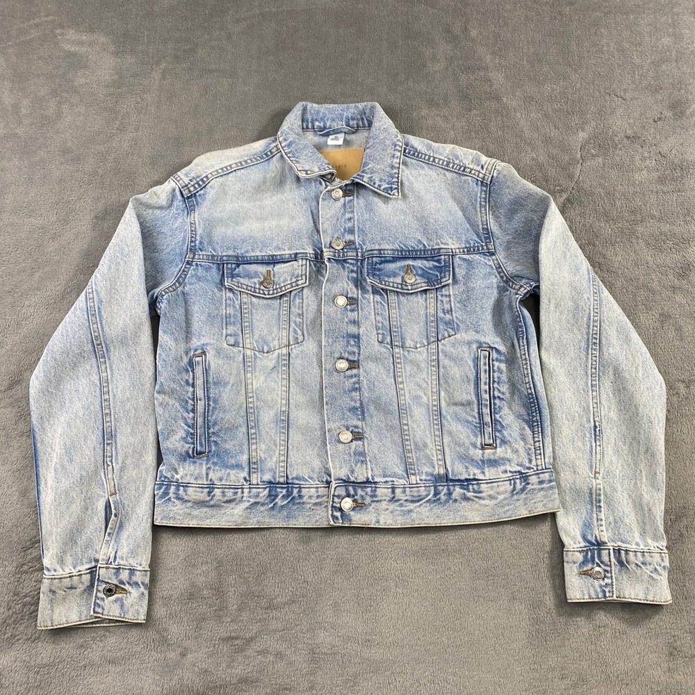 H&M &DENIM Jacket Womens S Faded Wash Trucker Blue Beige Long Sleeve Concert
